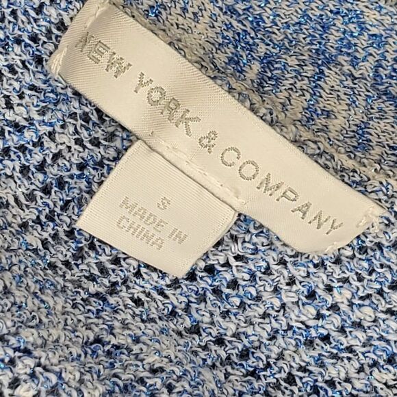 New York & Company Blue Sparkle and White Boat Neck Short Dolman Sleeve - Picture 4 of 14